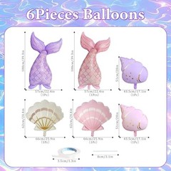 Mermaid Balloons Set – 6PCS Mermaid Tail Seashell Conch Foil Balloons, Pink