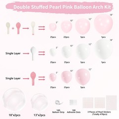 Pink Balloon Arch Kit 177Pcs Double Stuffed Pearl & White Balloons – Wedding