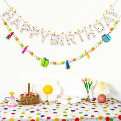 Happy Birthday Banner – Handmade Wool Felt Garland, Reusable Rainbow Decor