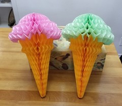 10 *HONEYCOMB TISSUE ICE CREAM CONES* Green Yellow Pink Blue White Summer Party