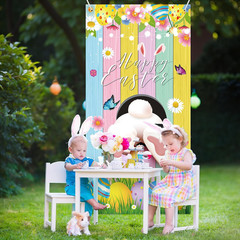 73 X 36 Inch Happy Easter Banner Door Cover, Colorful Bunny Butt and Egg Themed