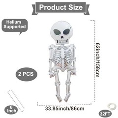 Large Spooky Mylar Life Skeleton Balloons 34×62 Inches – 2 Pieces