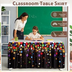 29 in x 9 ft Confetti Table Skirt for Teacher Desk Rectangular Tablecloth Skirt