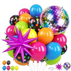 Neon Balloons, 80s 90s Disco Hot Pink Blue Green Orange Yellow Neon Dot Ballo…