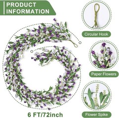 6ft Spring Summer Flower Garland, Artificial Floral Vine for Wall Backdrop