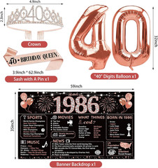 40Th Birthday Decorations for Women, 40 Year Old Black Rose Gold Vintage AWESOME
