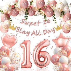 Rose Gold Sweet 16 Party Decorations, 16th Birthday Decorations for Girls wit…