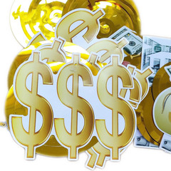 Money Theme Decoration KIT Bill Dollar Signs Birthday Banner & Hanging Swirls Mo