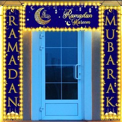 3 Pcs Ramadan Mubarak Door Decorations Eid Mubarak Lights Banner with 6 LED L…