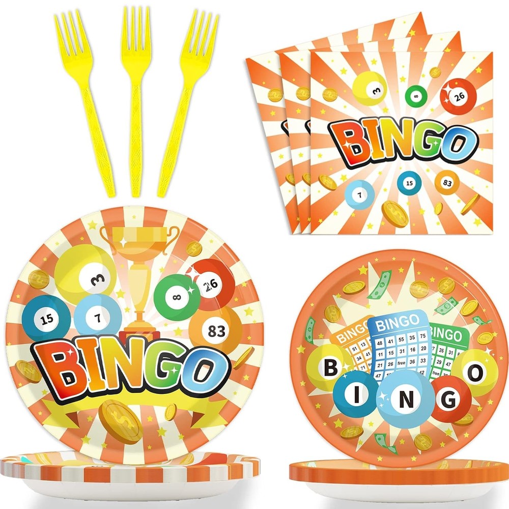 Bingo Party Supplies Pack for 24 Guests Party Tableware Seating Decorations