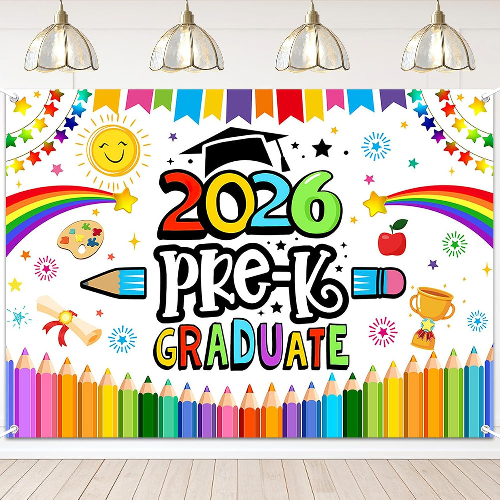 Preschool Graduation Backdrop Pre Kindergarten Congrats Grad Party Decoration 20