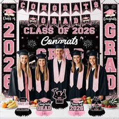 Pink Graduation Decorations, Pink Graduation Party Decorations 2026, Congrats Gr