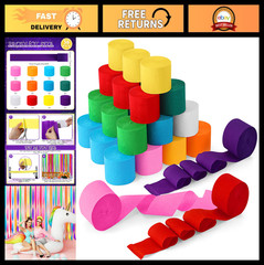 36 Rolls Rainbow Crepe Paper Streamers – 1.8″ x 82ft for Birthday, Baby Shower,