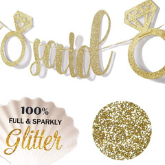 Engagement Party Banners Glitter Gold Letters He Asked She Said Yes Garland for