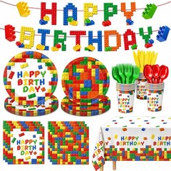 Multicolor 177 Pcs Building Block Party Supplies – Serves 25 with Easy Cleanup