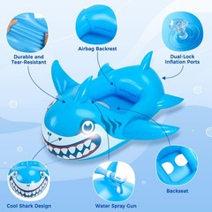 Inflatable Shark Pool Float for Kids 3-10 with Water Gun – Beach Fun