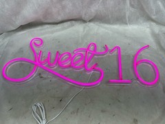 Sweet 16 Hanging Decoration Neon LED Bright Pink Black Birthday Party Decor