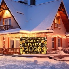 2 Pack Christmas & New Year Banners 2026 Merry Xmas Backdrop Party Decorations