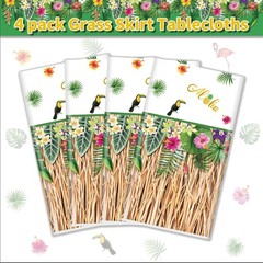 4 Pack Hawaiian Luau Grass Tablecloths Hawaii Luau Table Skirt Party Decorations