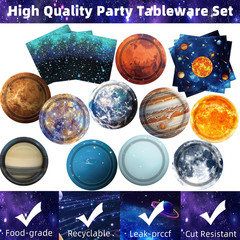Space Theme Party Decorations 100Pcs Galaxy Planet Outer Space Disposable Plates