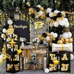 Black & Gold Graduation Party Decorations – 2026 Grad Balloons, Boxes, Arch & Co