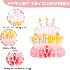 9 Pieces Pink and Gold Birthday Table Decorations, Pink Rose Gold Honeycomb Cent
