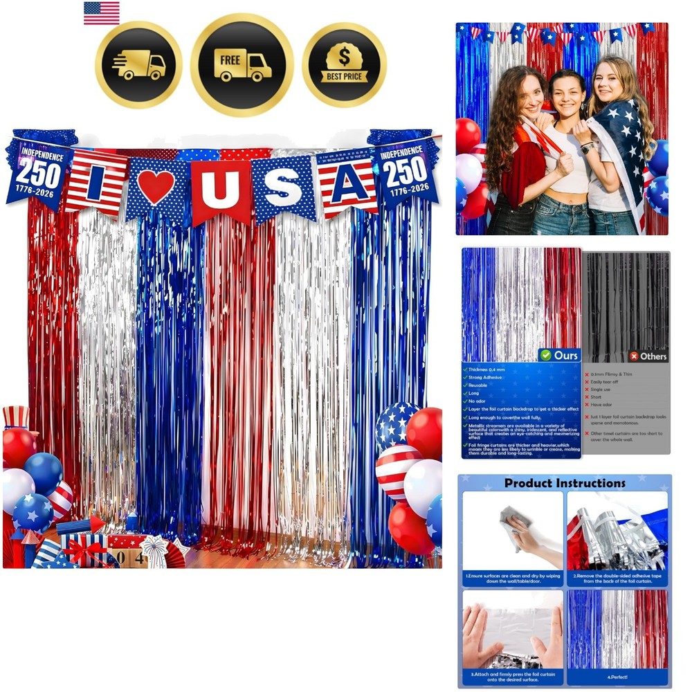 4th of July Decorations – American Flag Backdrop Streamers | Patriotic Memori…
