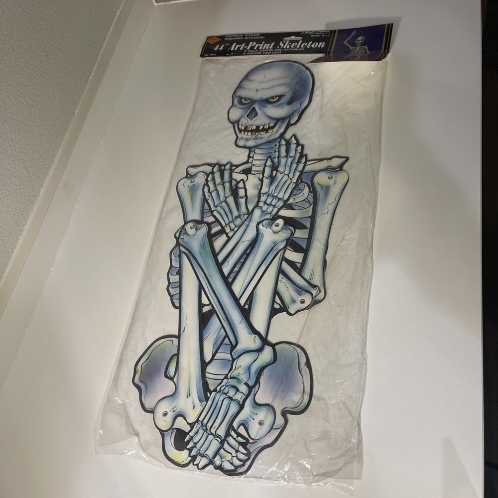 Beistle Jointed Skeleton Halloween Cardboard VTG Die Cut Art print 44″ New 1984