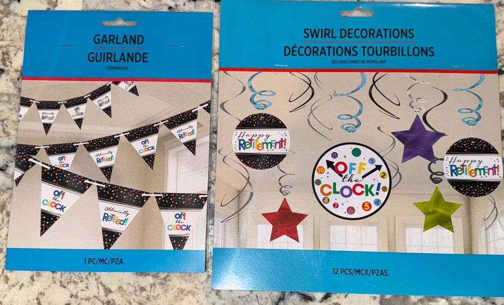 Amscan Officially retired 24 pennant banner – 15 ft long & 12 Swirl Decorations