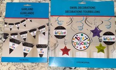 Amscan Officially retired 24 pennant banner – 15 ft long & 12 Swirl Decorations