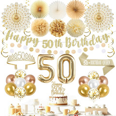 50Th Birthday Decorations for Women, Happy 50Th Birthday Banner Sash Crown | Cha