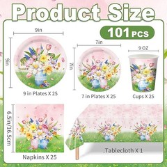Bouquet Spring Floral Disposable Tableware (Plates, Cups, Napkins, Tablecover)
