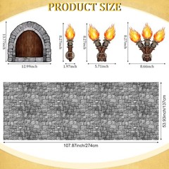 Medieval Party Decoration Set: 11 Pieces with Self-Adhesive Window & Torch Props