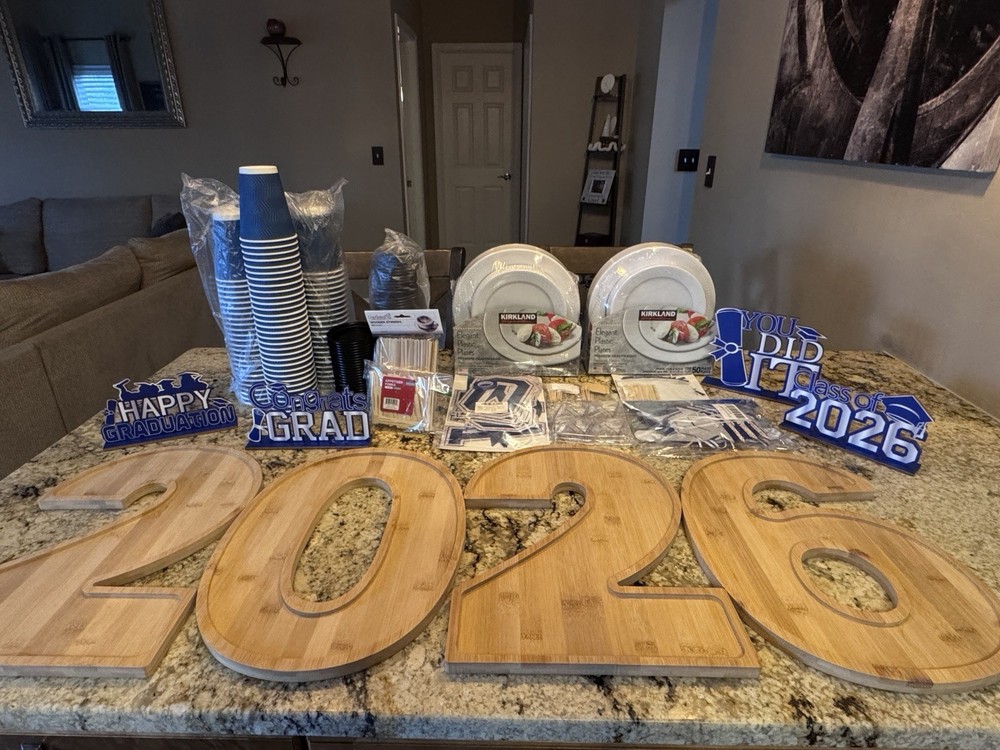 Class of 2026 Graduation Party Decor & Charcuterie Board Set Blue White Silver
