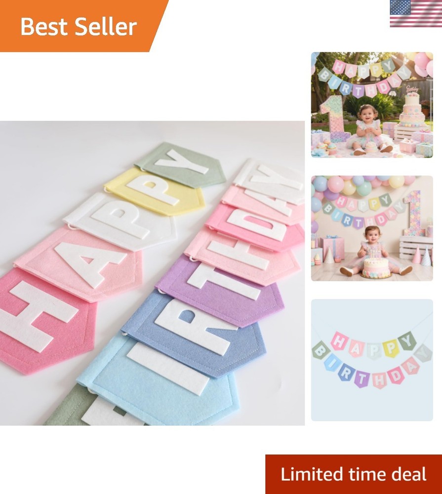Felt Macaron Pastel Colorful Happy Birthday Banner Birthday Decorations for W…
