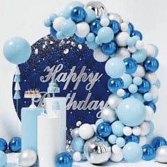 Blue Silver Glitter Happy Birthday Backdrop Cover