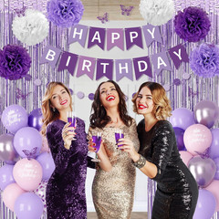 Purple Birthday Decorations for Women Girls, Lavender Pink Confetti Metallic Pri