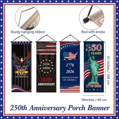 Tiamon 4 Pcs 250th Anniversary 4th of July Banner 16 x 41 inches, mixed