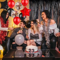 Red Black Party Decoration Kit – Happy Banner,Fringed Curtain,Latex Balloon a…