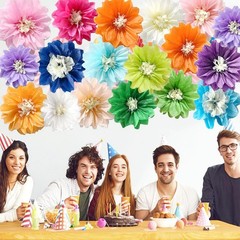 12 Pcs 8″ 10″ White Yellow Paper Pom Poms Tissue Paper Flowers Decor