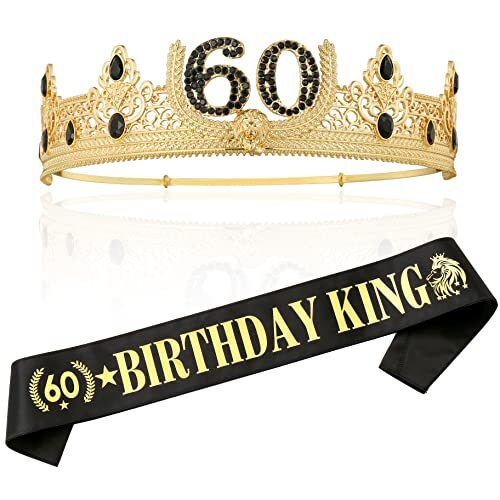 60TH Birthday King Crown and Sash Gifts for Men. Birthday Party Decoration fo…