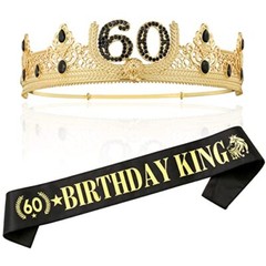 60TH Birthday King Crown and Sash Gifts for Men. Birthday Party Decoration fo…