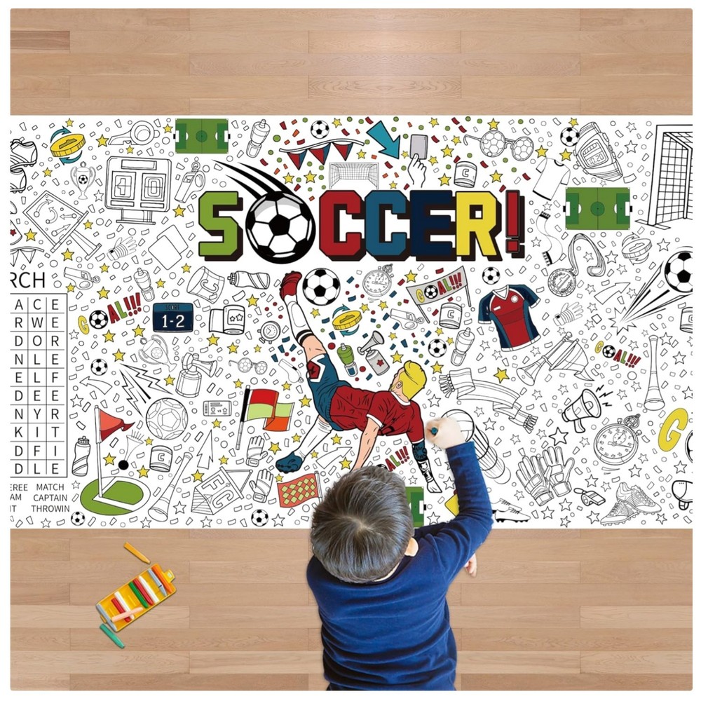 Vibrant Soccer Coloring Tablecloth – Creative Fun for Kids’ Parties & Classrooms