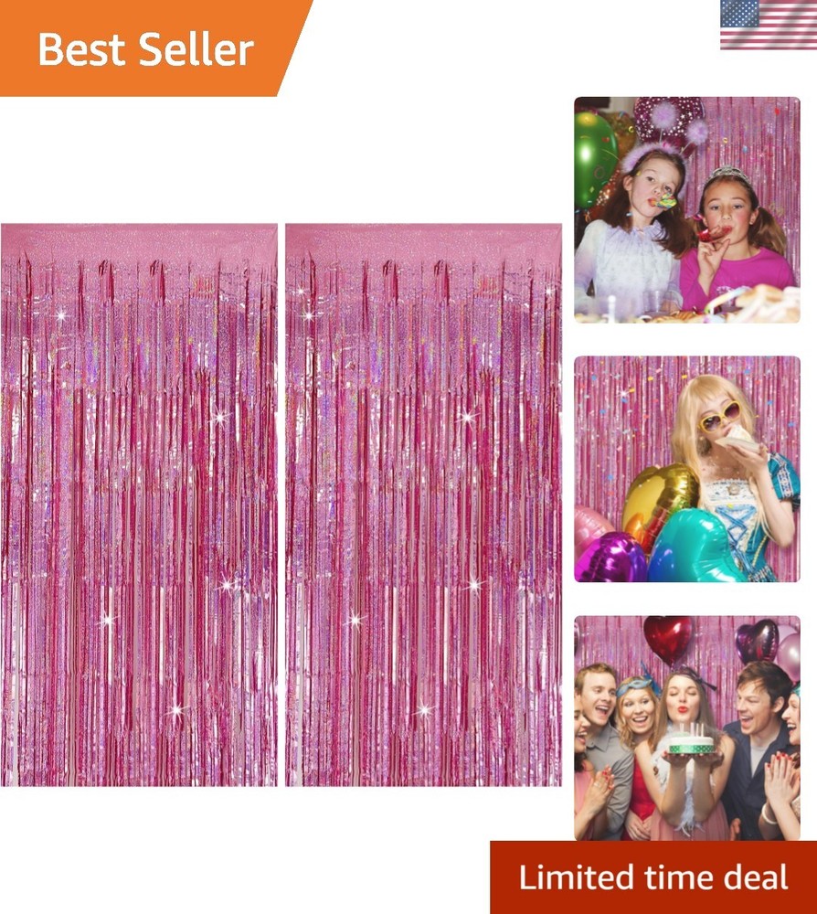 Tinsel Curtain Pink Birthday Party Decorations 2 Packs Glitter Foil Fringe Cu…