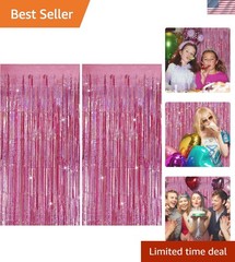 Tinsel Curtain Pink Birthday Party Decorations 2 Packs Glitter Foil Fringe Cu…