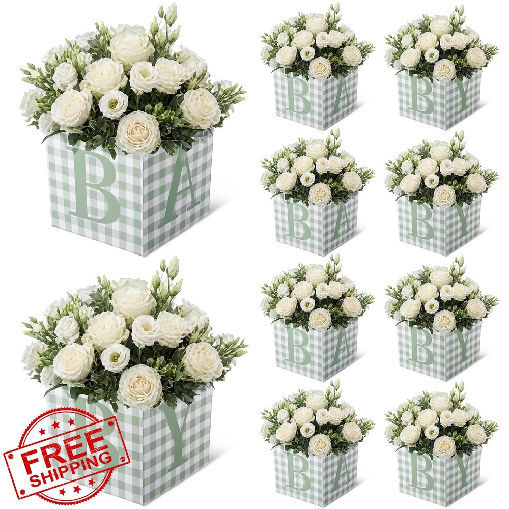 Gilprop Sage Green Baby Shower Flower Box Centerpiece 7 Inch