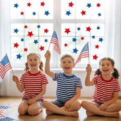 34Pcs Patriotic Thick Gel Clings Red Blue Star 4th of July Star Reusable Window