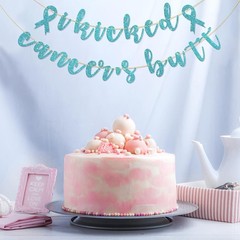 I Kicked Cancer’s Butt Banner, Beat Cancer, A New Beginning, Free Sky Blue