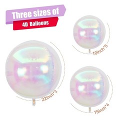12Pcs Iridescent Round Foil Balloons, 22″ 15″ 10″ 4D Clear Ball Balloon, Holo…