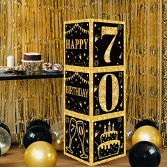 70th Birthday Decorations Boxes for Men- 3PCS Black Gold Happy 70th Birthday Bal